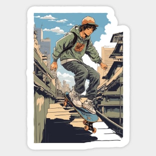 anime retro skateboarder Sticker